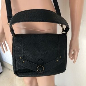 a.n.a A New Approach Black Faux Leather Small Saddle Crossbody Handbag Purse